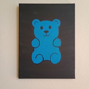 Blue Gummy Bear Acrylic Painting On Canvas 9x12 Signed Pop Art Wall Decor Gift